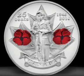 канадская монета 25 центов цветы красные маки купи